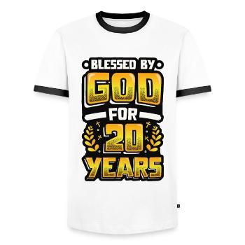 Religious by God for 20 years - Men's Ringer Shirt - white/black - Front - AI Model Female 172 light (172cm) & AI Model Male 178 dark (178cm)
