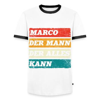 Marco Der Mann Der Alles Kann Vorname Marco - Männer Kontrast-T-Shirt - Weiß/Schwarz - Vorne - AI Model Female 172 light (172cm) & AI Model Male 178 dark (178cm)