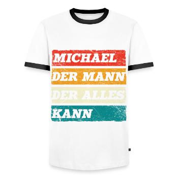 Michael Der Mann Der Alles Kann Vorname Michael - Männer Kontrast-T-Shirt - Weiß/Schwarz - Vorne - AI Model Female 172 light (172cm) & AI Model Male 178 dark (178cm)