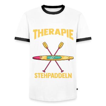 Stand Up Paddeling - Männer Kontrast-T-Shirt - Weiß/Schwarz - Vorne - AI Model Female 172 light (172cm) & AI Model Male 178 dark (178cm)