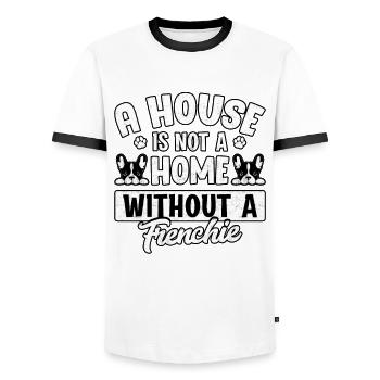 Une maison n’est pas une maison sans un frenchie - T-shirt contrasté Homme - blanc/noir - Devant - AI Model Female 172 light (172cm) & AI Model Male 178 dark (178cm)