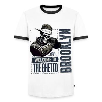 Skull Bienvenue dans le ghetto Brooklyn New York USA - T-shirt contrasté Homme - blanc/noir - Devant - AI Model Female 172 light (172cm) & AI Model Male 178 dark (178cm)
