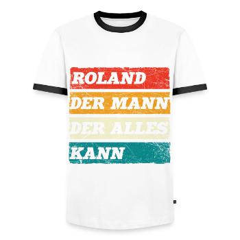 Roland Der Mann Der Alles Kann Vorname Roland - Männer Kontrast-T-Shirt - Weiß/Schwarz - Vorne - AI Model Female 172 light (172cm) & AI Model Male 178 dark (178cm)