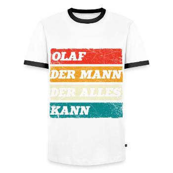 Olaf Der Mann Der Alles Kann Vorname Olaf - Männer Kontrast-T-Shirt - Weiß/Schwarz - Vorne - AI Model Female 172 light (172cm) & AI Model Male 178 dark (178cm)