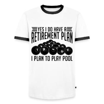 Oui, j’ai un joueur de billard Retirement Cue Stick - T-shirt contrasté Homme - blanc/noir - Devant - AI Model Female 172 light (172cm) & AI Model Male 178 dark (178cm)
