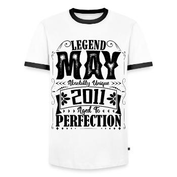Mai 2011. Anniversaire mai 2011. Cadeau may 2011. - T-shirt contrasté Homme - blanc/noir - Devant - AI Model Female 172 light (172cm) & AI Model Male 178 dark (178cm)
