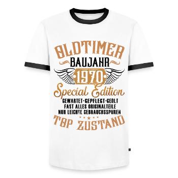 Oldtimer Baujahr 1970 Jahrgang Geburtstag Geschenk - Männer Kontrast-T-Shirt - Weiß/Schwarz - Vorne - AI Model Female 172 light (172cm) & AI Model Male 178 dark (178cm)