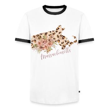 Massachusetts Leopard-muster Karte - Männer Kontrast-T-Shirt - Weiß/Schwarz - Vorne - AI Model Female 172 light (172cm) & AI Model Male 178 dark (178cm)