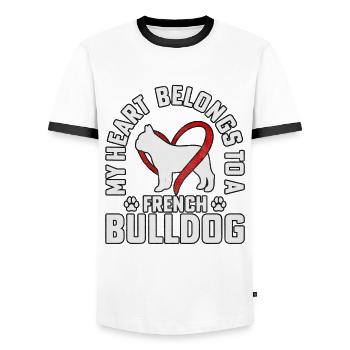 My heart belongs to a French Bulldog - Männer Kontrast-T-Shirt - Weiß/Schwarz - Vorne - AI Model Female 172 light (172cm) & AI Model Male 178 dark (178cm)
