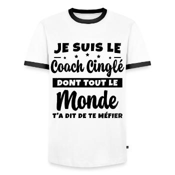 Coach Cinglé Humour Coaching Sportif Cadeau - T-shirt contrasté Homme - blanc/noir - Devant - AI Model Female 172 light (172cm) & AI Model Male 178 dark (178cm)