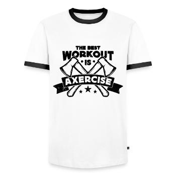 Le meilleur entraînement est le lancer de hache - T-shirt contrasté Homme - blanc/noir - Devant - AI Model Female 172 light (172cm) & AI Model Male 178 dark (178cm)