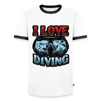 I love diving, scuba diving - Men's Ringer Shirt - white/black - Front - AI Model Female 172 light (172cm) & AI Model Male 178 dark (178cm)
