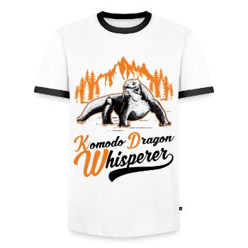 Komodowaran Flüsterer Komodo Dragon Whisperer - Men's Ringer Shirt - white/black - Front - AI Model Female 172 light (172cm) & AI Model Male 178 dark (178cm)