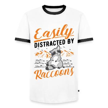 Easily distracted by Raccoons Raccoons Raccoon - Men's Ringer Shirt - white/black - Front - AI Model Female 172 light (172cm) & AI Model Male 178 dark (178cm)