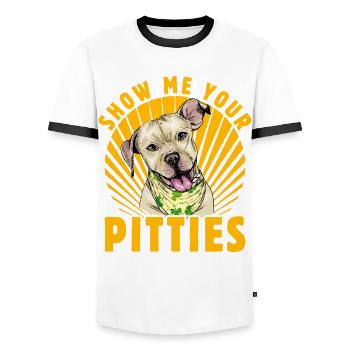 Show me your Pitties - Men's Ringer Shirt - white/black - Front - AI Model Female 172 light (172cm) & AI Model Male 178 dark (178cm)
