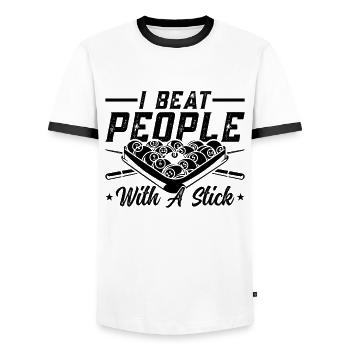 J’ai battu les gens avec Cue Sports Billiard Pool Player - T-shirt contrasté Homme - blanc/noir - Devant - AI Model Female 172 light (172cm) & AI Model Male 178 dark (178cm)