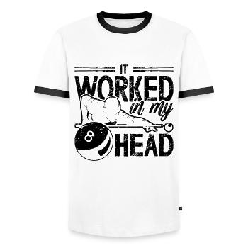 Ça a fonctionné dans ma tête Aime Cue Stick Pool Player - T-shirt contrasté Homme - blanc/noir - Devant - AI Model Female 172 light (172cm) & AI Model Male 178 dark (178cm)