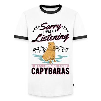 Capybara Gift Capibara capybara - Men's Ringer Shirt - white/black - Front - AI Model Female 172 light (172cm) & AI Model Male 178 dark (178cm)
