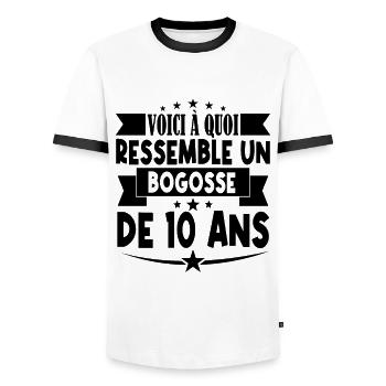 anniversaire 10 ans. beau gosse 10 ans. 10e annive - T-shirt contrasté Homme - blanc/noir - Devant - AI Model Female 172 light (172cm) & AI Model Male 178 dark (178cm)