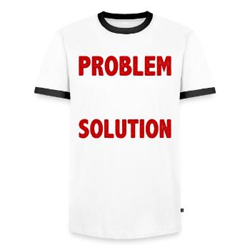 Solution au problème du lanceur de couteaux - T-shirt contrasté Homme - blanc/noir - Devant - AI Model Female 172 light (172cm) & AI Model Male 178 dark (178cm)