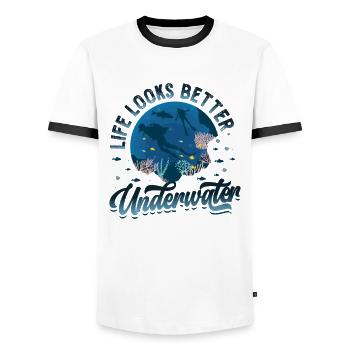 Das Leben Sieht Unter Wasser Besser Aus, Tauchen - Männer Kontrast-T-Shirt - Weiß/Schwarz - Vorne - AI Model Female 172 light (172cm) & AI Model Male 178 dark (178cm)
