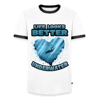 Das Leben Sieht Unter Wasser Besser Aus, Tauchen - Männer Kontrast-T-Shirt - Weiß/Schwarz - Vorne - AI Model Female 172 light (172cm) & AI Model Male 178 dark (178cm)