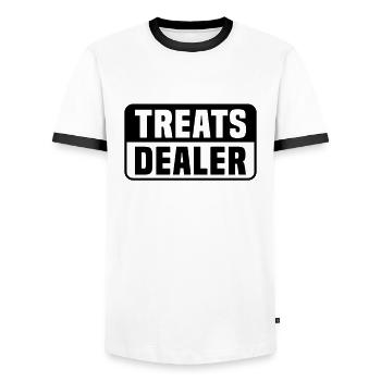 Treats Dealer - Men's Ringer Shirt - white/black - Front - AI Model Female 172 light (172cm) & AI Model Male 178 dark (178cm)