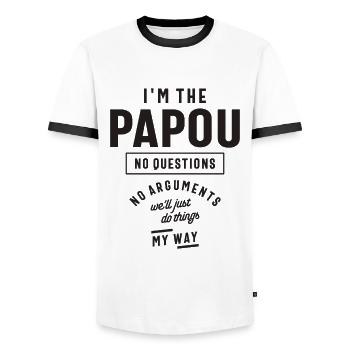 I'm the Papou - No Questions, No Arguments! - Men's Ringer Shirt - white/black - Front - AI Model Female 172 light (172cm) & AI Model Male 178 dark (178cm)