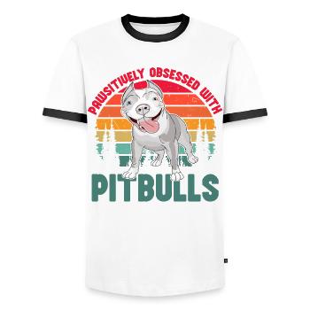 Pawsitivley obsessed with Pitbulls - Men's Ringer Shirt - white/black - Front - AI Model Female 172 light (172cm) & AI Model Male 178 dark (178cm)