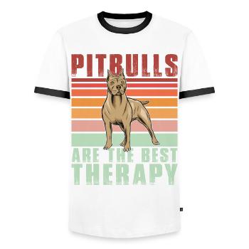 Les pitbulls sont la meilleure thérapie - T-shirt contrasté Homme - blanc/noir - Devant - AI Model Female 172 light (172cm) & AI Model Male 178 dark (178cm)