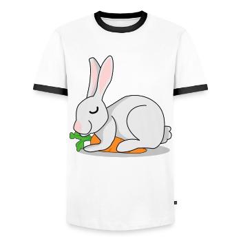 Rabbit with carrot sleeps rabbit rabbit - Men's Ringer Shirt - white/black - Front - AI Model Female 172 light (172cm) & AI Model Male 178 dark (178cm)