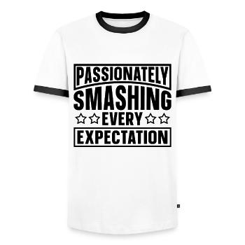 Passionately Smashing Musical Drama Theatre Actor - Men's Ringer Shirt - white/black - Front - AI Model Female 172 light (172cm) & AI Model Male 178 dark (178cm)