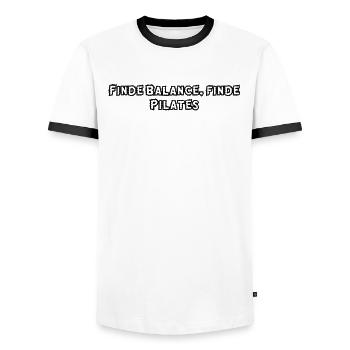 Pilates - Finde Balance, finde Pilates - Männer Kontrast-T-Shirt - Weiß/Schwarz - Vorne - AI Model Female 172 light (172cm) & AI Model Male 178 dark (178cm)