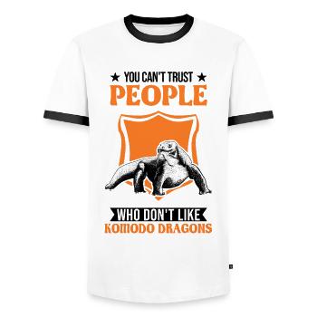 Komodowaran Komodo Dragon Waran Komododrache - Männer Kontrast-T-Shirt - Weiß/Schwarz - Vorne - AI Model Female 172 light (172cm) & AI Model Male 178 dark (178cm)