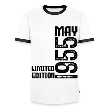 Gift May 1955. Anniversary May 1955. May 1955. - Men's Ringer Shirt - white/black - Front - AI Model Female 172 light (172cm) & AI Model Male 178 dark (178cm)