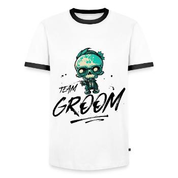 Team Groom Wedding Skeleton - Men's Ringer Shirt - white/black - Front - AI Model Female 172 light (172cm) & AI Model Male 178 dark (178cm)