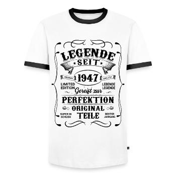 1947 - Männer Kontrast-T-Shirt - Weiß/Schwarz - Vorne - AI Model Female 172 light (172cm) & AI Model Male 178 dark (178cm)