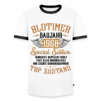 1968 Geboren Geburtstag Oldtimer - Männer Kontrast-T-Shirt - Weiß/Schwarz - Vorne - AI Model Female 172 light (172cm) & AI Model Male 178 dark (178cm)