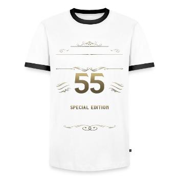 55. Geburtstag Mann Oldtimer Jahrgang 1968 - Männer Kontrast-T-Shirt - Weiß/Schwarz - Vorne - AI Model Female 172 light (172cm) & AI Model Male 178 dark (178cm)