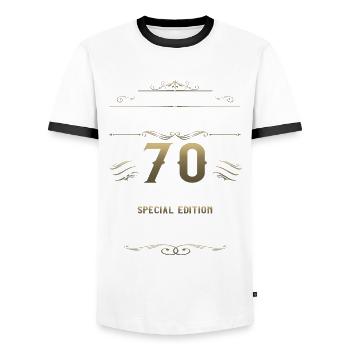 70. Geburtstag Mann Oldtimer Jahrgang 1953 - Männer Kontrast-T-Shirt - Weiß/Schwarz - Vorne - AI Model Female 172 light (172cm) & AI Model Male 178 dark (178cm)