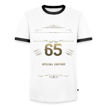 65. Geburtstag Mann Oldtimer Jahrgang 1958 - Männer Kontrast-T-Shirt - Weiß/Schwarz - Vorne - AI Model Female 172 light (172cm) & AI Model Male 178 dark (178cm)