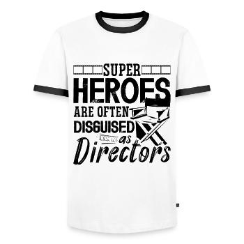 Super Heroes Are Often Cinema Movie Film Directors - Men's Ringer Shirt - white/black - Front - AI Model Female 172 light (172cm) & AI Model Male 178 dark (178cm)