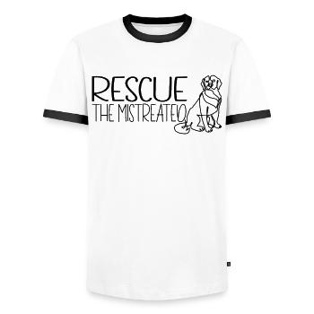 Save the abused dog rescue - Men's Ringer Shirt - white/black - Front - AI Model Female 172 light (172cm) & AI Model Male 178 dark (178cm)