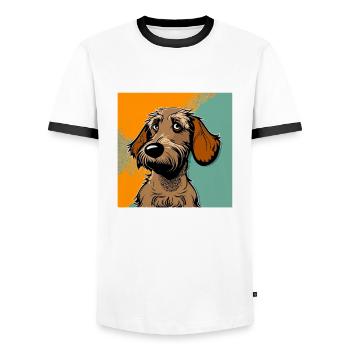 Chien dans le style comique - T-shirt contrasté Homme - blanc/noir - Devant - AI Model Female 172 light (172cm) & AI Model Male 178 dark (178cm)