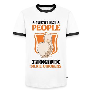 Silk Chicken Gift Silkie Chicken Silkie Chicken - Men's Ringer Shirt - white/black - Front - AI Model Female 172 light (172cm) & AI Model Male 178 dark (178cm)