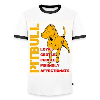 Pitbull loyal doux câlin amical affectueux - T-shirt contrasté Homme - blanc/noir - Devant - AI Model Female 172 light (172cm) & AI Model Male 178 dark (178cm)