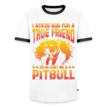I asked God for a true friend so he sent a Pitbull - Men's Ringer Shirt - white/black - Front - AI Model Female 172 light (172cm) & AI Model Male 178 dark (178cm)
