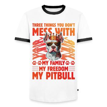Ne plaisante pas avec mon Pitbull ma famille ma liberté - T-shirt contrasté Homme - blanc/noir - Devant - AI Model Female 172 light (172cm) & AI Model Male 178 dark (178cm)