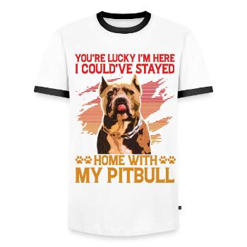 You're lucky I'm here I stay home with my Pitbull - Men's Ringer Shirt - white/black - Front - AI Model Female 172 light (172cm) & AI Model Male 178 dark (178cm)