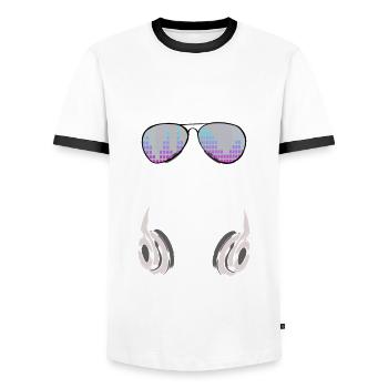 Dog with headphones and cool music glasses - Men's Ringer Shirt - white/black - Front - AI Model Female 172 light (172cm) & AI Model Male 178 dark (178cm)